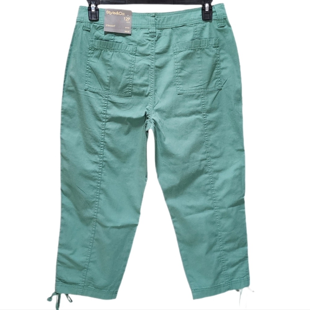 Style & Co Petite Mid-Rise Tie-Hem Capri Pants Straight Leg Kendal Green 12P 14P - Picture 8 of 13